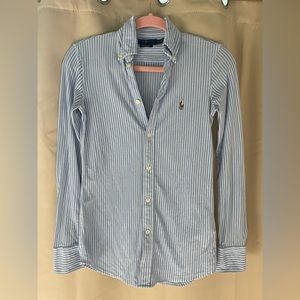 Ralph Lauren Knit Oxford Shirt Blue pinstripe button down